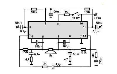 TDA1510,A,AQ BTL electronic component with associated schematic circuit diagram